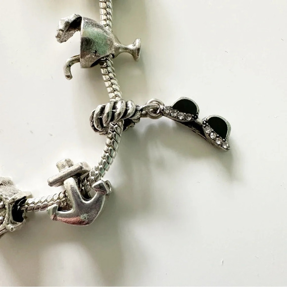 Charm Bracelet Summer Beach Beachy Silver Tone Flip Flop Palm Tree Turtle Sun - Picture 5 of 8